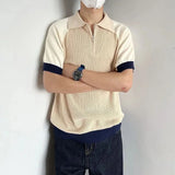 WIAOFELLAS  -  Polo Shirt Retro Y2k Contrast Color Stitching T Shirts Youth Energy Trend Knitted Breathable Daily Summer Thin Short Sleeve Tops