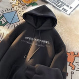 WIAOFELLAS  -  New Men's High Street Letter Printed Hooded Sweatshirts Casual Loose Vintage Hip Hop Hoodies Aesthetic Fashion Y2K Hoodie
