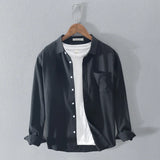 Wiaofellas  -  Spring Men's Oxford Cotton Casual Stand Collar Long-Sleeve Shirt