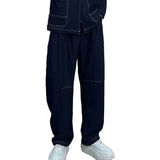 WIAOFELLAS  -  Mens Denim Pants Streetwear Trendy seam Lines Design Casual Wide-leg Jeans Drape Solid Fashion Versatile Summer Baggy Trousers