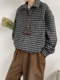 WIAOFELLAS  -  2025 Men Spring Autumn Vintage Long Sleeve Plaid Shirts Mens Oversize Loose Casual Shirt Male Fashion Lapel Pocket Blouses P547