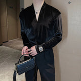 WIAOFELLAS  -  New Autumn Trend High Elasticity Ribbed Knitted Long Sleeve T-shirt men Temperament V-neck Versatile T-shirt casual Base Shirt