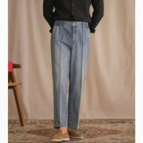 WIAOFELLAS  -  Vintage Cotton Men Jeans Suit Pants Elastic High Waisted Straight Trousers British Business Style  Casual Naples Denim Pant