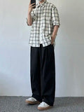 Wiaofellas  -  Summer Thin Ice Silk Casual Pants Japanese Sle Pure Color Texture Paratrooper Loose Fit Elastic Waist Long Trousers for Men