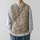 WIAOFELLAS  -  Cotton-layered Fashionable Vest Men with Autumn Winter Simple Casual Light Heated Inner Vest Cardigan Work Vest Top Aesthetic