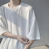 WIAOFELLAS  -  Mens T Shirts Summer New High-end Designed Advanced Fashionable Loose Casual Simple Niche Chic V-neck Short-sleeved T-shirt