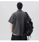 WIAOFELLAS  -  Men's Summer Solid Color Short-Sleeve Shirt - Relaxed Drop-Shoulder Casual Top, Textured Design for Smart-Casual Wear