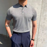 WIAOFELLAS  -  Spring Summer New Men's Knitted Polo Shirt Striped Casual Slim Tees Men Lapel Business Pullover Polo Short Sleeve Tops Clothing
