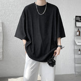 Wiaofellas  -  Summer Fashion Texture Men's T Shirt Casual Solid Color Short Sleeve Classical Tee Tops Mens Oversized Hip-Hop Top Tees