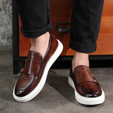 Wiaofellas  -  Men's Casual Shoes Embossed Leather Men Fashion British Style Penny Loafers Mens Slip-on Thick Sole Outdoor Flats