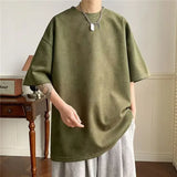 Wiaofellas  -  Imitation Suede Short-sleeved T-shirt Summer New American Men's T-shirt Loose Trendy Brand Student Half-sleeved Clothes