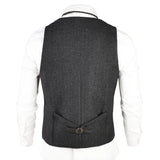 Wiaofellas  -  Men Suit Black Waistcoat Herringbone Tweed Blend Collar Fit Wedding Groomsmen Temperament Slim Men Vest