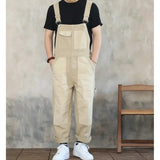 Wiaofellas  -  Vintage Cotton Overalls Men Jumpsuit Cargo Work Pants Harajuku Casual Patchwork Pocket Straight Trousers Loose Streetwear Jogger