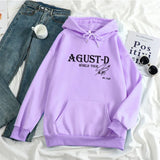 WIAOFELLAS  -  Loose Fit Long Sleeve Hoodie Sweatshirt AGUST-D WORLD TOUR Casual Unisex Winter New Arrival Comfortable Streetwear Style