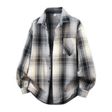 Wiaofellas  -  Fall Men's Casual Plaid Shirt  Loose Fit Long Sleeve Streetwear Shirts Man Spring Autumn Outerwear Fashionable Men's Clothing