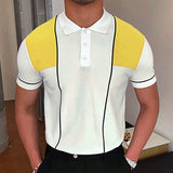 Wiaofellas  -  Trendy Contrast Color Men's Knit Polo Shirts Slim Fit Short Sleeve Knitting Polo Shirt Men Summer Casual Button-up Polo Neck Top