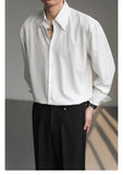 WIAOFELLAS  -  Black White Shirt Men Fashion Social Mens Dress Shirt Korean Loose Long Sleeved Shirt Mens Office Formal Shirts Ice Silk M-2XL