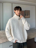 WIAOFELLAS  -  Lazy style soft glutinous turtleneck zipper cardigan sweater jacket men's autumn and winter Korean simple knitted sweater