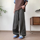 WIAOFELLAS  -  Summer Men's Striped Drawing Straight Casual Pants Fashion High-waisted Loose Wide Leg Trousers Male