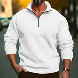 Wiaofellas  -  Men Spring Autumn Fleece Sweatshirt Half Zip Stand Collar Loose Casual Pullover Tops