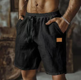 WIAOFELLAS  -  Summer New Men Cotton Linen Shorts LOGO Embroidery Elastic Waist Beach Shorts Lightweight  Pants Comfort Breath Holiday Shorts