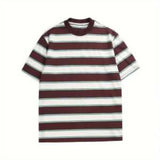 Wiaofellas  -  Oversized Gray Black Striped Short-Sleeve T-Shirt Crew Neck Soft Cotton Casual Unisex Loose Fit Daily Fashion Top