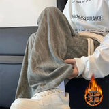 WIAOFELLAS  -  Straight Pants New Autumn and Winter Fleece Warm Sweatpants Men's Loose Casual Nine-point Pants