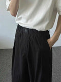 Wiaofellas  -  Summer Thin Ice Silk Casual Pants Japanese Sle Pure Color Texture Paratrooper Loose Fit Elastic Waist Long Trousers for Men