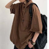 Wiaofellas  -  New Summer Men's Japanese Harajuku Style Cargo Polo Shirt Loose Short Sleeve Casual Shirt Lightweight Fashion Outerwear Top