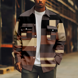 WIAOFELLAS  -  Jacket for Men Patchwork Horizontal bar Print Long Sleeve Turn-down Collar Vintage Coat Casual Streetwear