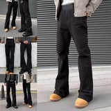WIAOFELLAS  -  Mens Black Straight-leg Jeans Cleanfit High Street Slim Smooth Silhouette Trousers Fashion Casual Streetwear