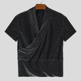 WIAOFELLAS  -  Men T Shirt Solid Color Shiny V Neck Sleeveless Summer Streetwear Male Tee Tops Fashion Casual Men Clothing S-5XL