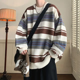 WIAOFELLAS  -  Winter Striped Sweater Men Warm Fashion Oversized Knitted Pullover Men Korean Loose Round Neck Sweater Mens Jumper Clothes M-2XL