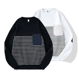 Wiaofellas  -  Spring Autumn New Men's Round Neck Long-sleeved Sweatshirt Fashionable Trendy Striped Splicing Versatile Korean Top
