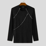WIAOFELLAS  -  Men Well Fitting Tops Casual Long Sleeve Zipper Design Camiseta Deconstruction Texture Knitted Round Neck T-shirts