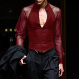 WIAOFELLAS  -  Men Shirt Mesh Patchwork V Neck Long Sleeve Transparent Sexy Casual Male Shirts Streetwear Fashion Party Camisas