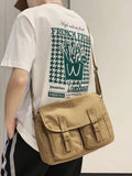WIAOFELLAS  -  Messenger Bag Casual Canvas Bag Solid Color Retro Bag Solid Color Student Shoulder Bag