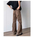 WIAOFELLAS  -  Simple Men's Casual Trousers Solid Color Multi Pockets Zipper Splicing Straight New Wide Leg Male Pants Summer 24K3872