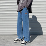WIAOFELLAS  -  Men's Spring Autumn Solid Pockets Bandage with Elastic High Waist Pockets Casual Loose Wide Leg Trousers Office Lady Pants