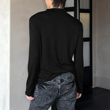 WIAOFELLAS  -  Men T Shirt Solid Color Lace Up Long Sleeve Casual Male Tee Tops Streetwear Korean Style Fashion Men Clothing S-3XL