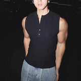 Wiaofellas  -  American Style Knitted Muscle Vest No Sleeve Fitness Training Sports Tank Top Breathable Elastic Casual Summer Polyester Fiber
