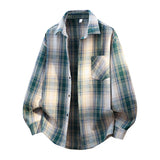 Wiaofellas  -  Fall Men's Casual Plaid Shirt  Loose Fit Long Sleeve Streetwear Shirts Man Spring Autumn Outerwear Fashionable Men's Clothing