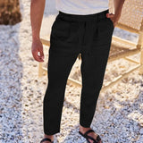 Wiaofellas  -  Wish New Men's Casual Cotton Linen Drawstring Pants Solid Color Simple Fashionable Loose Fit Beach Shorts from Mainland China