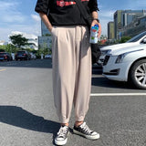 Wiaofellas  -  Trendy Ice Silk Cuffed Trousers Men's Summer Casual Loose Fit Sporty Straight Leg Pants Harajuku Style mid Waist Pocket Detail