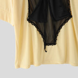 WIAOFELLAS  -  Men T Shirt Lace Patchwork O-neck Short Sleeve Loose Male Tee Tops Streetwear Summer 2025 Fashion Men Clothing S-5XL