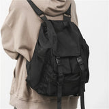 WIAOFELLAS  -  Solid Black Men's Backpacks Cool Streetwear Style Man Backpack Harajuku Large Capacity School Bags Waterproof Nylon Bags for Men