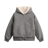 WIAOFELLAS  -  Winter Street Harajuku Mens Parkas Fleece Trendy Metal Label Silhouette Warm Cotton Jackets Zipper Loose Thickening Coats Male