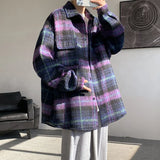 WIAOFELLAS  -  Winter Woolen Coat Men Warm Retro Thick Plaid Woolen Jacket Men Streetwear Korean Loose Short Woolen Coat Mens Thicken Jackets