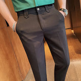 WIAOFELLAS  -  Summer Solid Color Casual Pants Men Slim Casual Business Formal Suit Pants Ankle Length Office Social Trousers Men Clothing