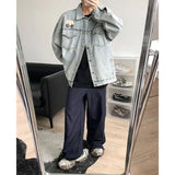 WIAOFELLAS  -  Retro Badge Denim Jacket Men's New Handsome Top Trendy Brand Loose Lapel